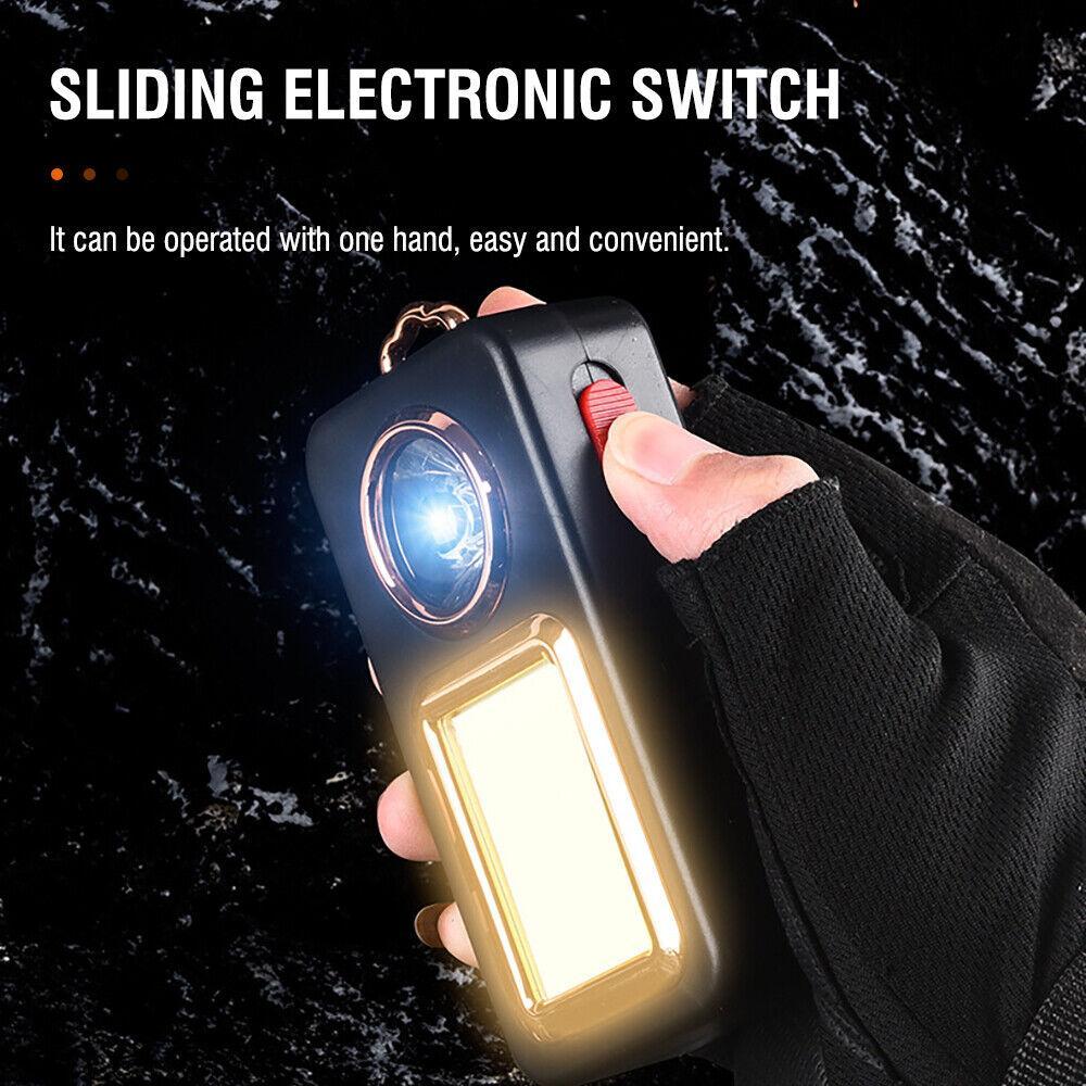 Lantern with sliding electronic switch and glowing front panel light