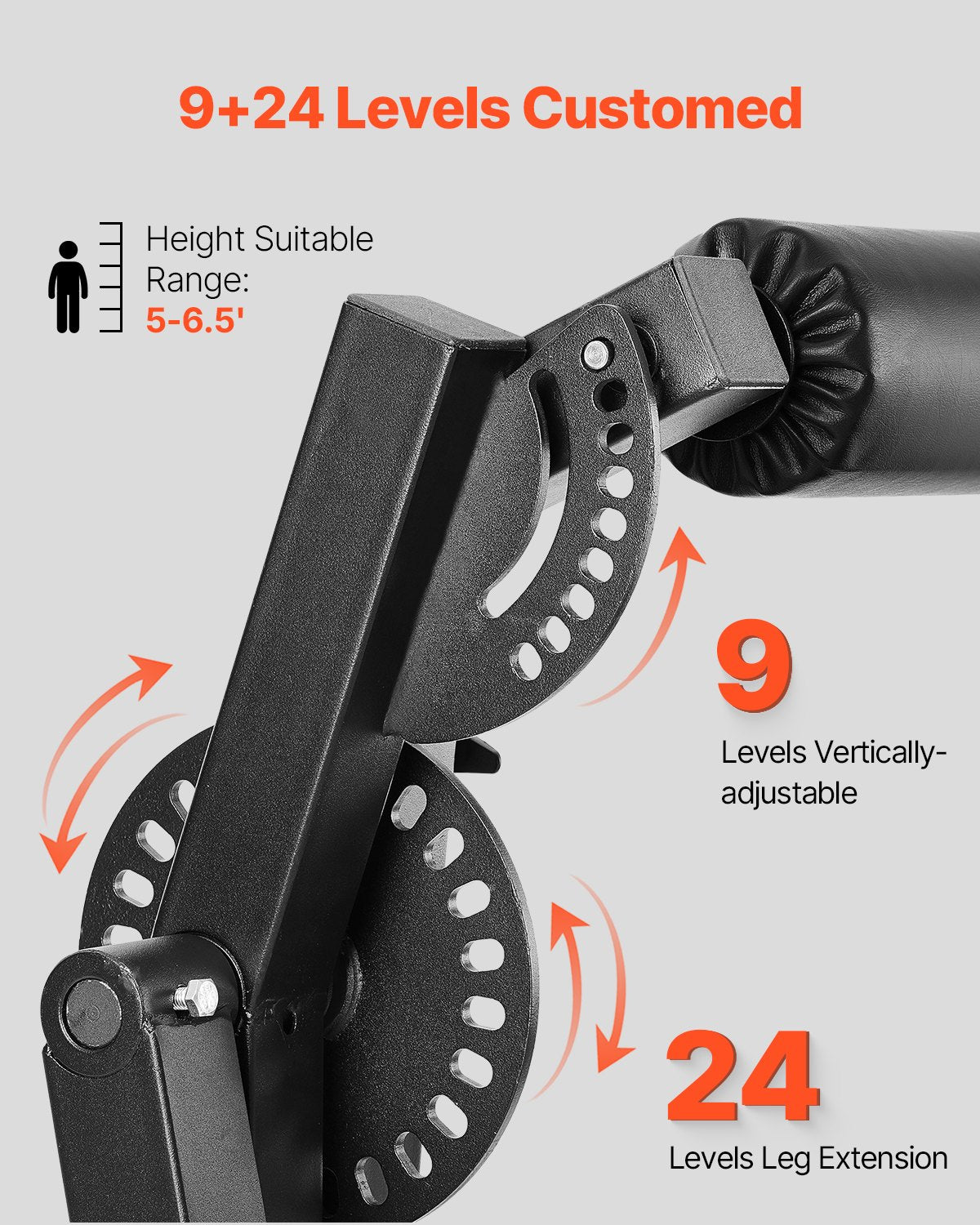 Leg extension and curl machine with vertically adjustable lever pads and numbered hole settings
