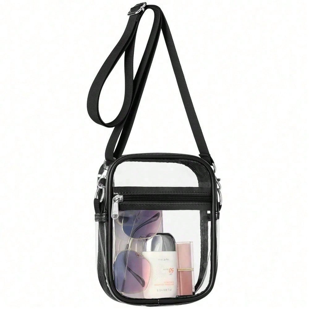 Black clear crossbody bag with adjustable strap and see-through front