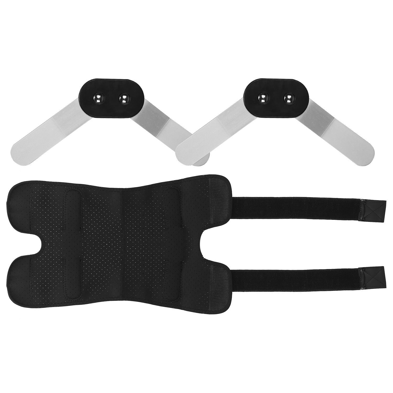 Black open-knee athletic support sleeve with padded panels and adjustable straps