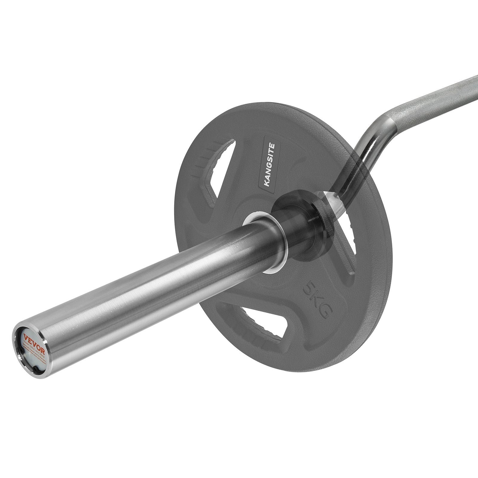 Safety squat bar with silver shaft and black weight plate sleeves