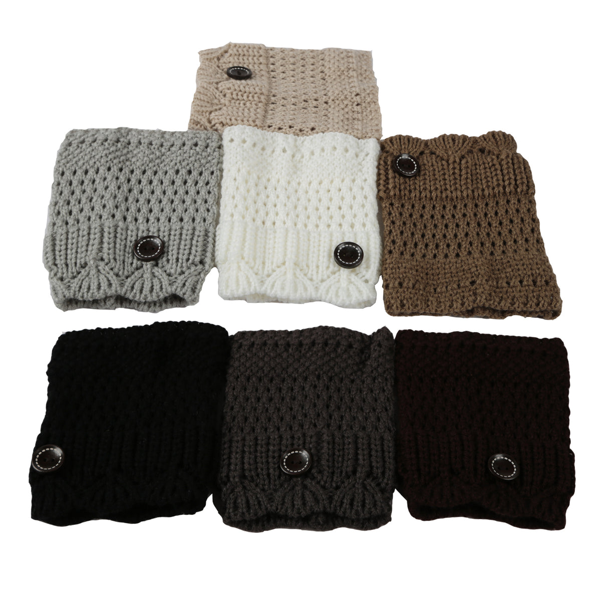Crochet knit leg warmers set in black, coffee, dark gray, khaki, light gray, and white