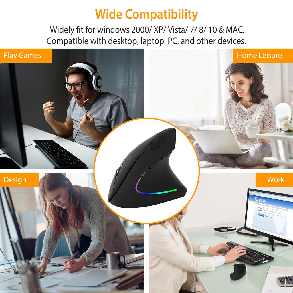 2.4G Wireless Vertical Mouse Ergonomic For Laptop PC Computer