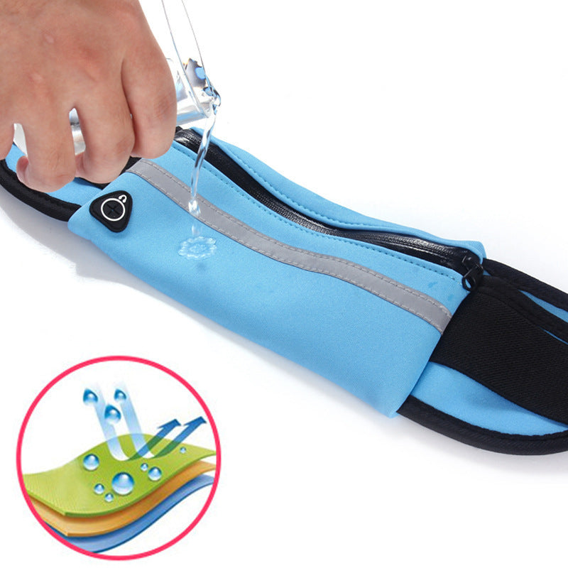 Running waist pack fanny bag, light blue with zipper and key clasp detail