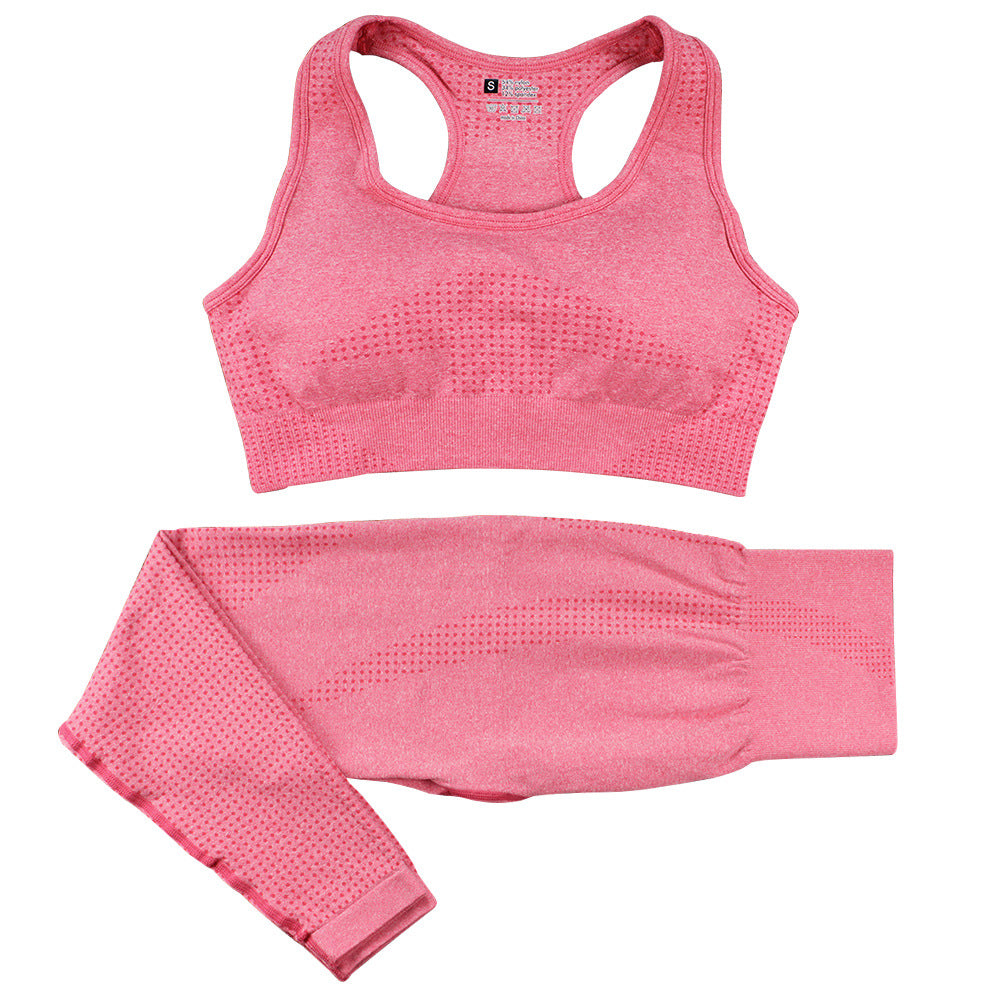 Seamless yoga sports bra and high-waist leggings set, bright pink