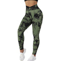 High-waist tie-dye seamless leggings in dark green with black abstract pattern