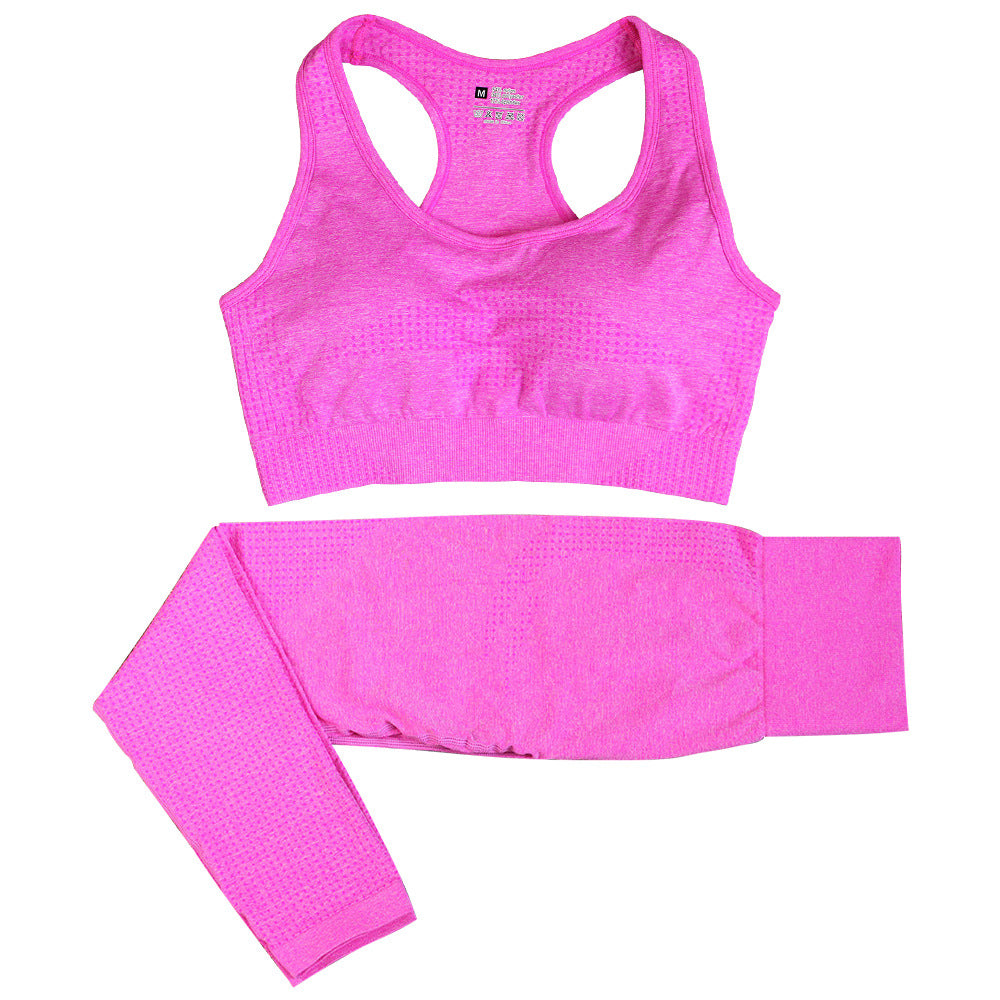 Pink seamless crop sports bra and high-waist leggings 2-piece yoga set