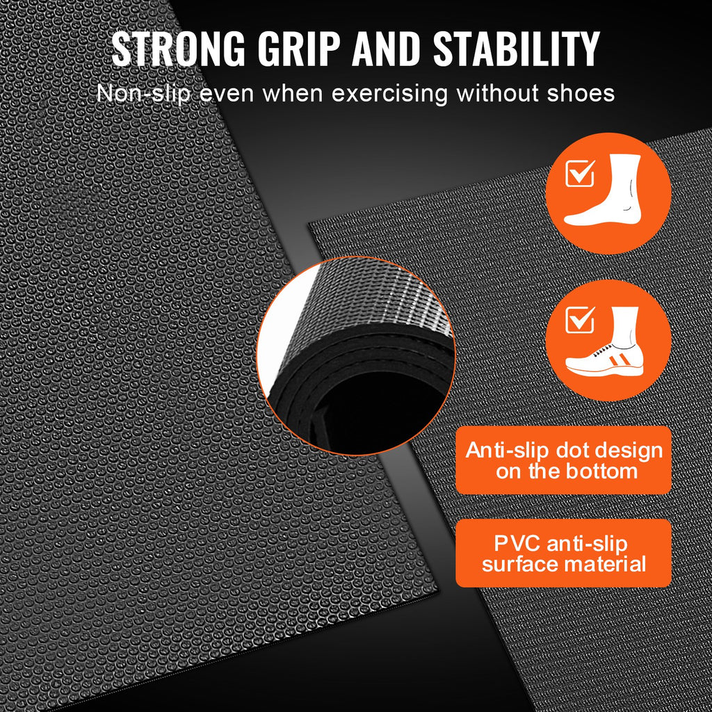 Black exercise mat with anti-slip dot texture on the underside, PVC non-slip surface