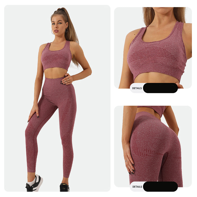 Women’s seamless yoga crop top and high-waist leggings set, mauve purple