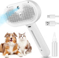 White 3-in-1 pet steam spray brush with rubber bristle grooming head and handle