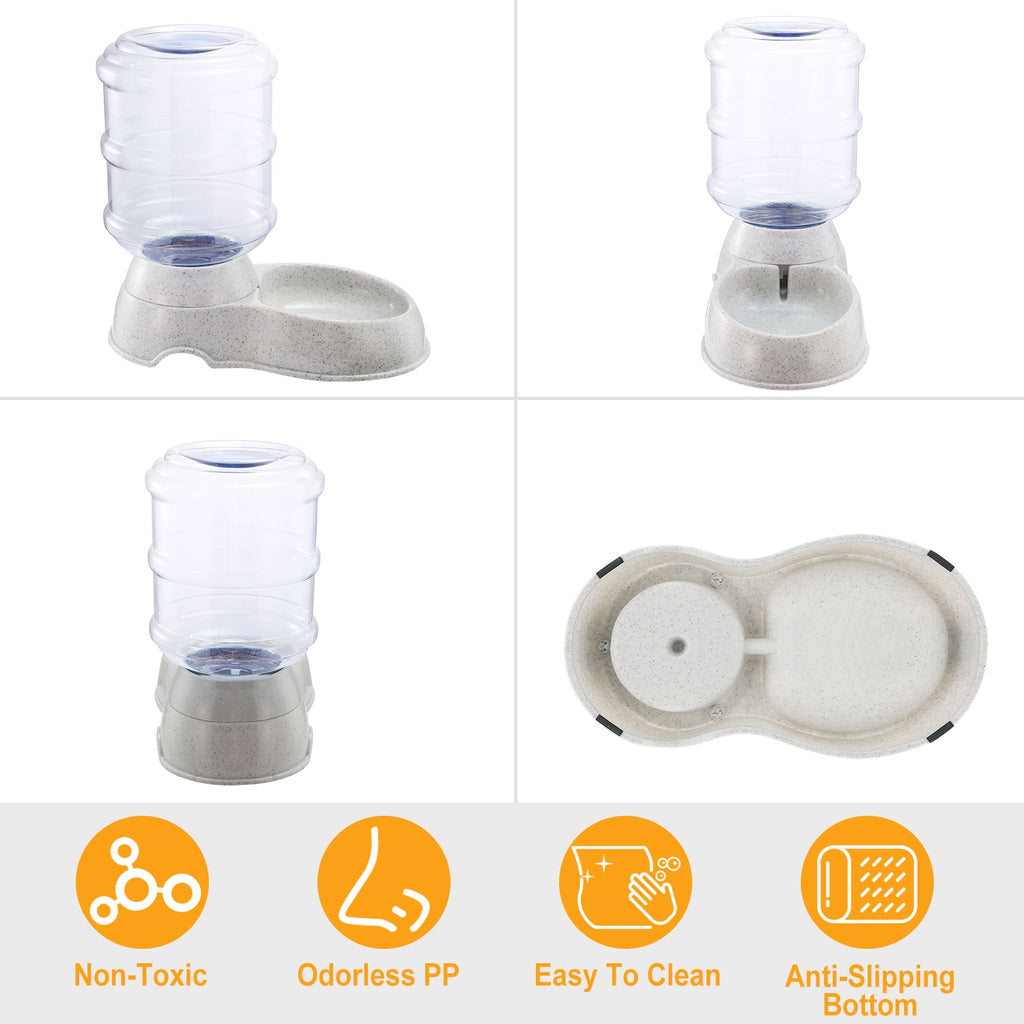 Pet water dispenser with clear barrel and speckled base, featuring a removable-style insert