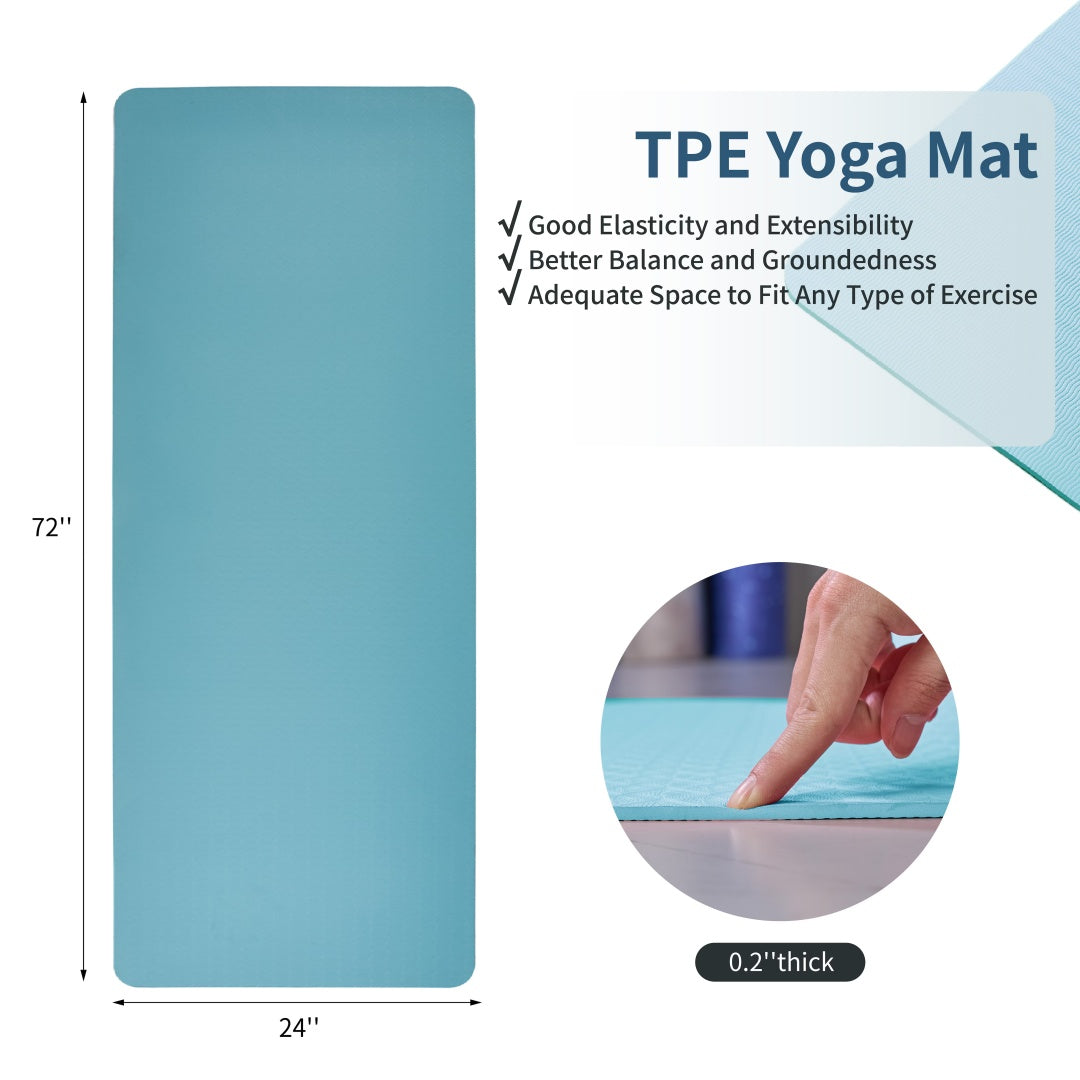 Turquoise TPE yoga mat dimensions 72 x 24 in, 0.2" thick