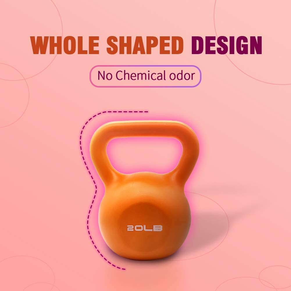 Orange vinyl coated kettlebell with whole shaped design