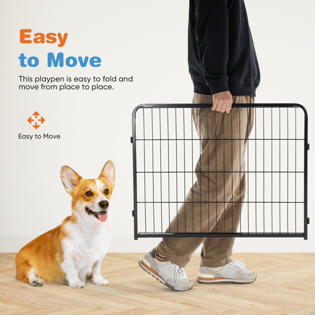 Foldable black metal dog fence panel section with single door latch mechanism