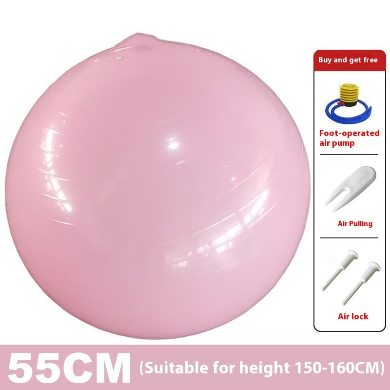 55cm anti-burst exercise ball in light pink, glossy round surface with grip lines