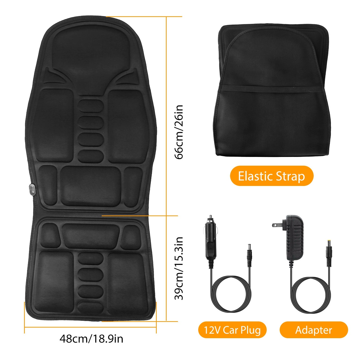 GetActive Electric Car Seat Massage Cushion | 8 Vibration Modes, Heat & 3 Intensity Levels | Chair & Car Use