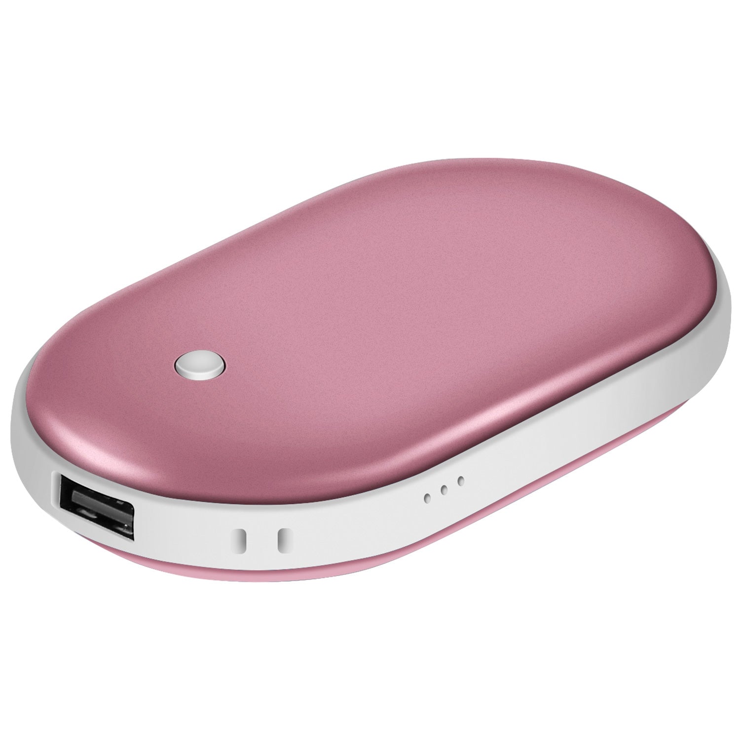 Rose gold hand warmer power bank with USB charging port
