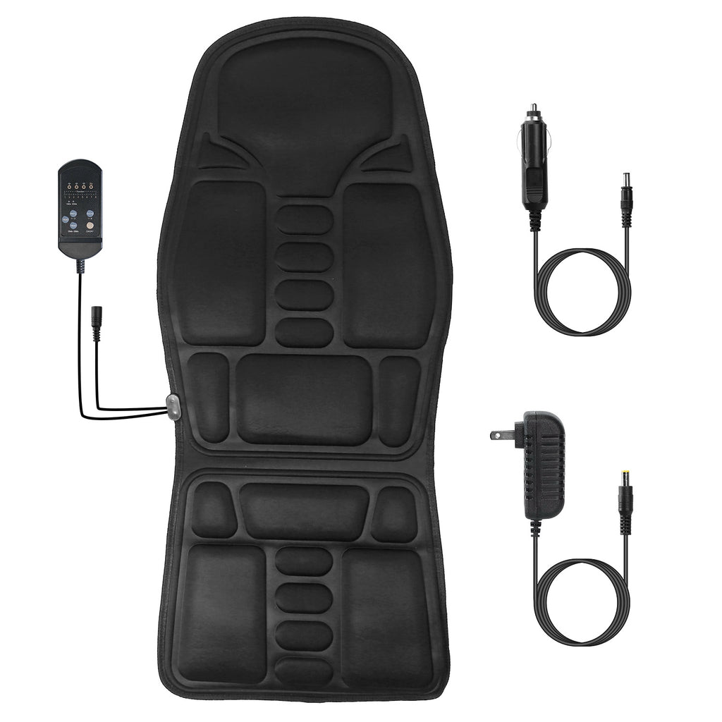 Black seat massage cushion with attached power control and connecting cables