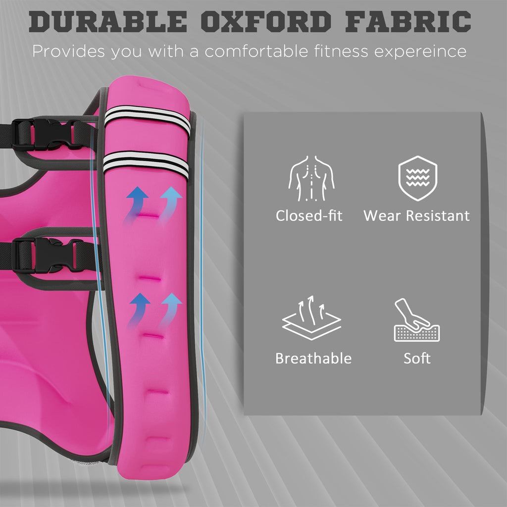 Pink weighted vest with padded side panels and black adjustable straps