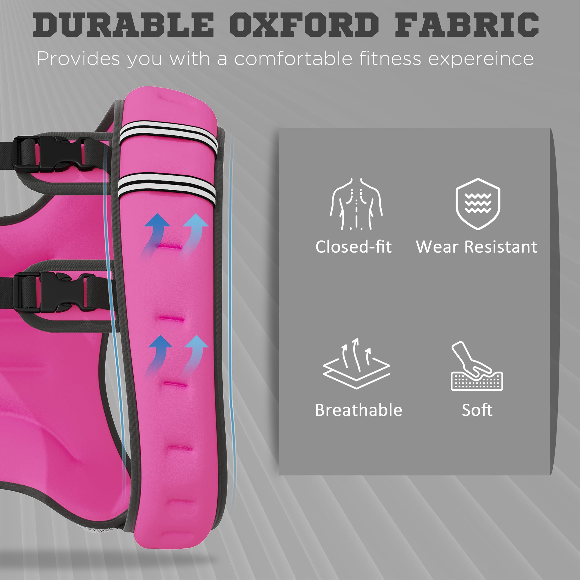 Pink weighted vest with padded side panels and black adjustable straps