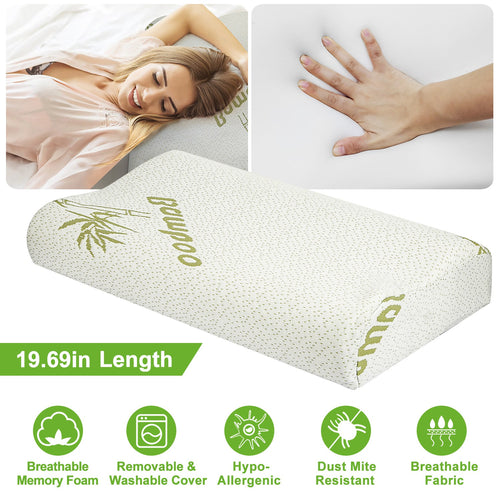 Bamboo contoured neck support pillow in light beige with green bamboo print