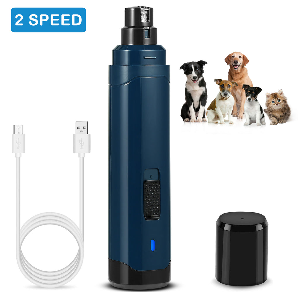 Blue quiet USB rechargeable dog nail grinder with black motor head and power window
