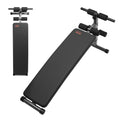 Folding curved decline ab bench with padded seat, black adjustment pads and handles