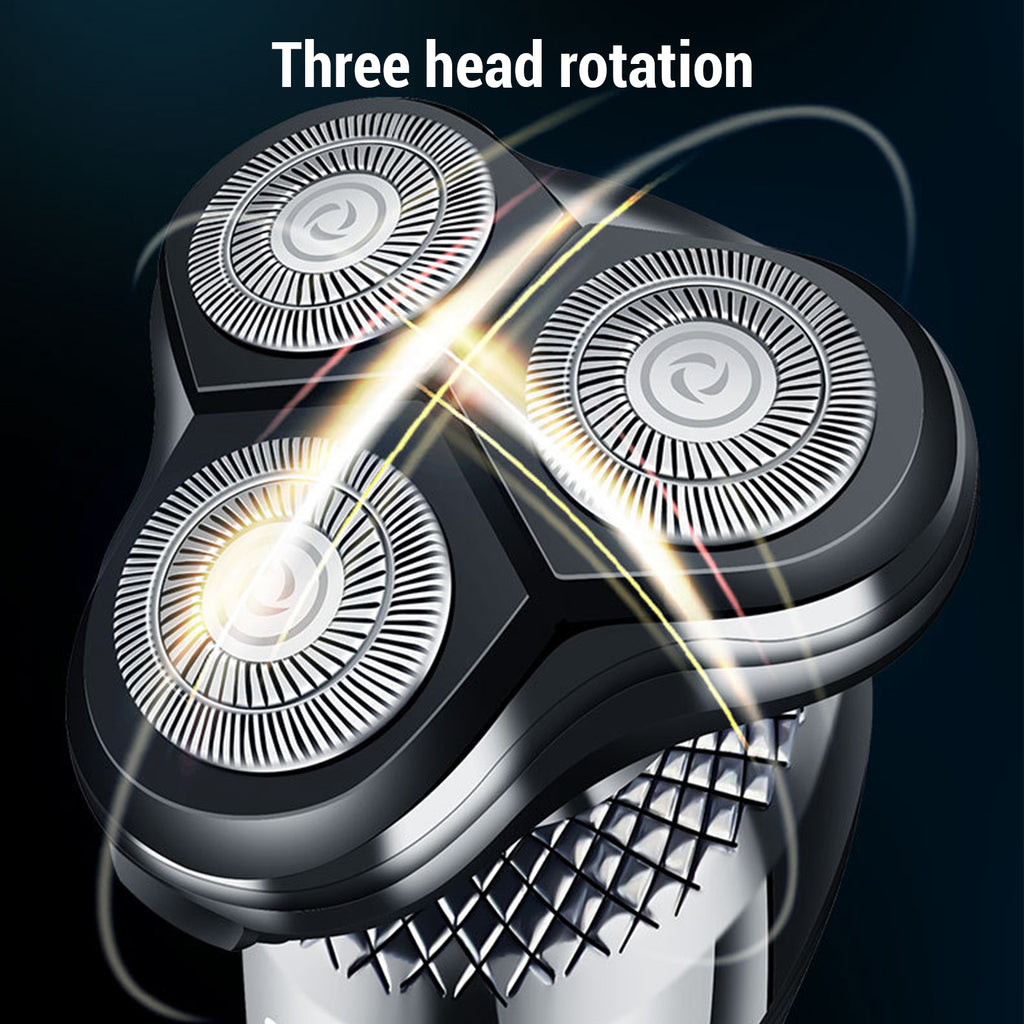 Triple rotating shaver heads with protective comb attachment