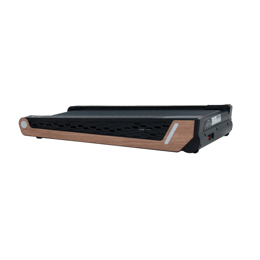 Walking pad treadmill, black deck with wood side panel and front control area