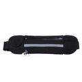 Black running belt fanny pack with top zip, light gray reflective stripe