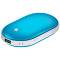 Blue hand warmer power bank with USB charging port