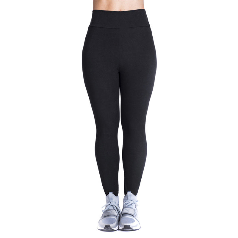 Black high-waist fleece-lined yoga leggings, full-length, close hem