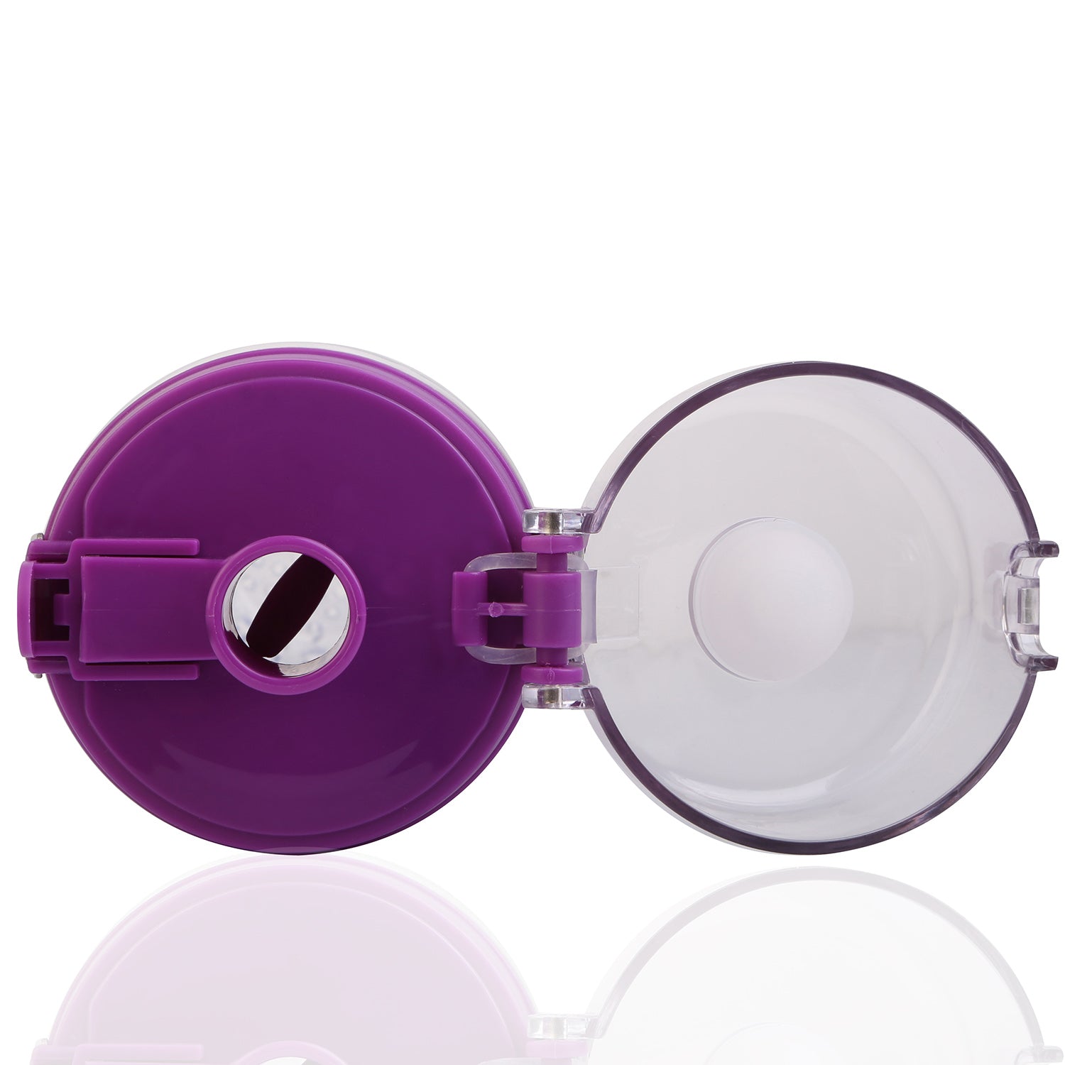 32oz fruit infuser water bottle with open flip-top lid and purple infuser cap