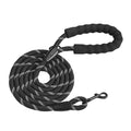 Black reflective rope dog leash, padded handle with metal clasp, 6ft