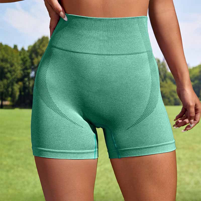High-waist seamless yoga shorts in mint green with seamless back contour panel
