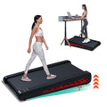 Black walking pad treadmill with 7° incline and compact running deck