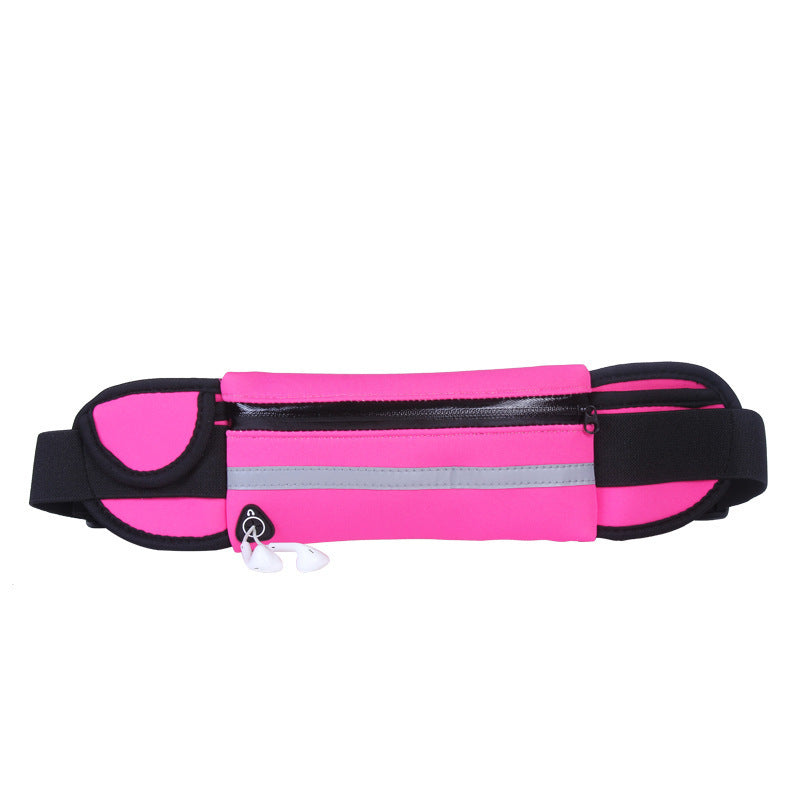 Running waist pack fanny bag, bright pink with black strap and small earbud clip