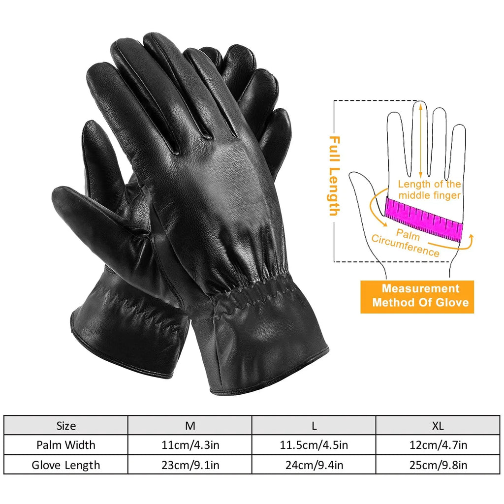 Black leather glove with palm measuring guide, single glove