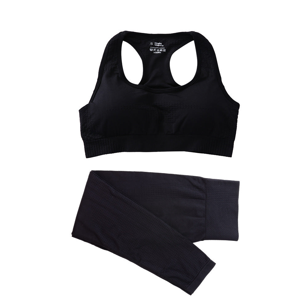 Black seamless crop sports bra and high-waist leggings 2-piece yoga set