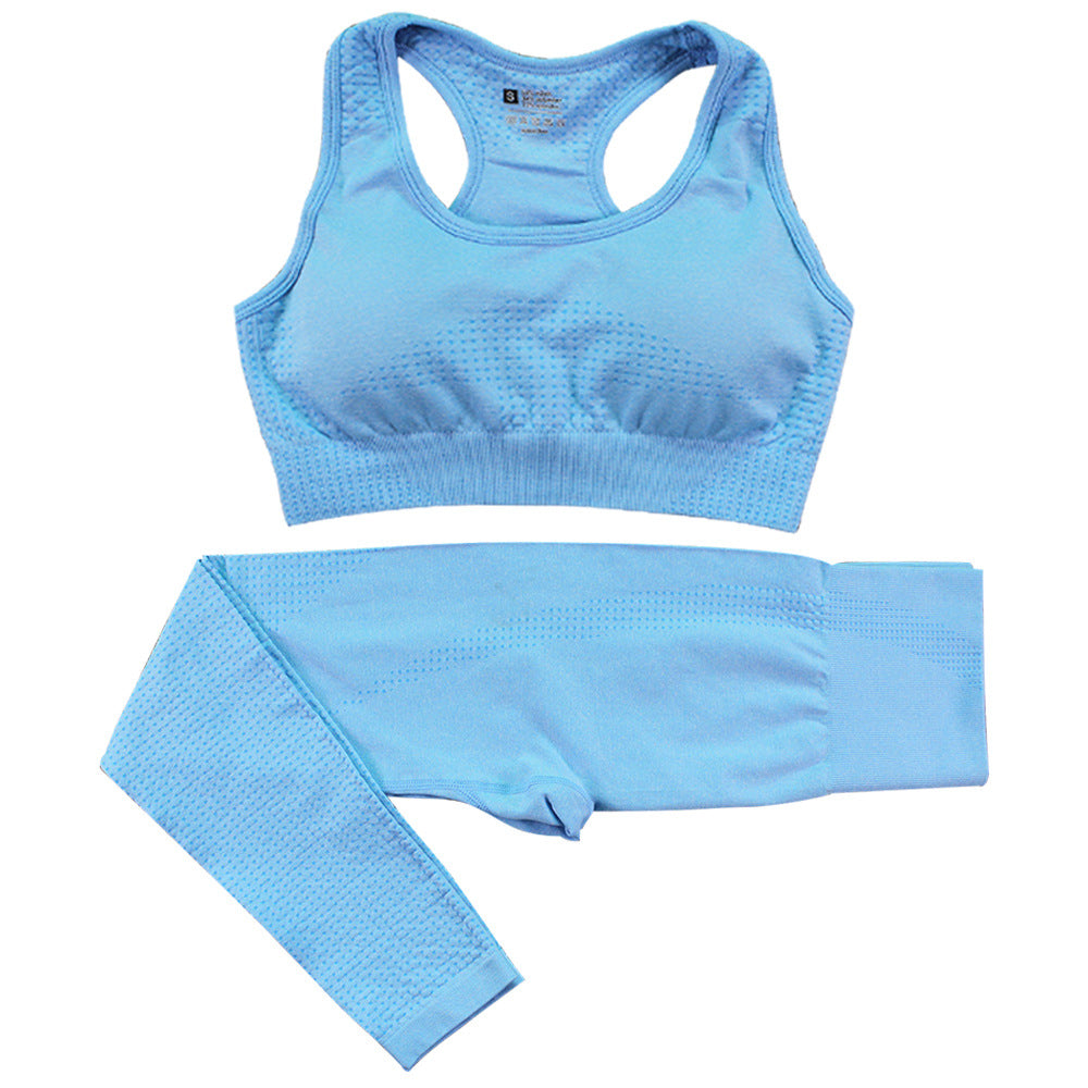 Seamless yoga sports bra and high-waist leggings set, light sky blue
