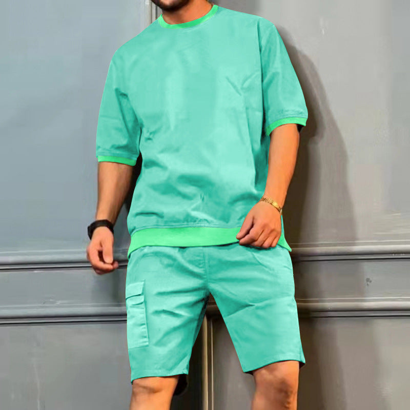 Men's mint green short-sleeve shirt and knee-length shorts set