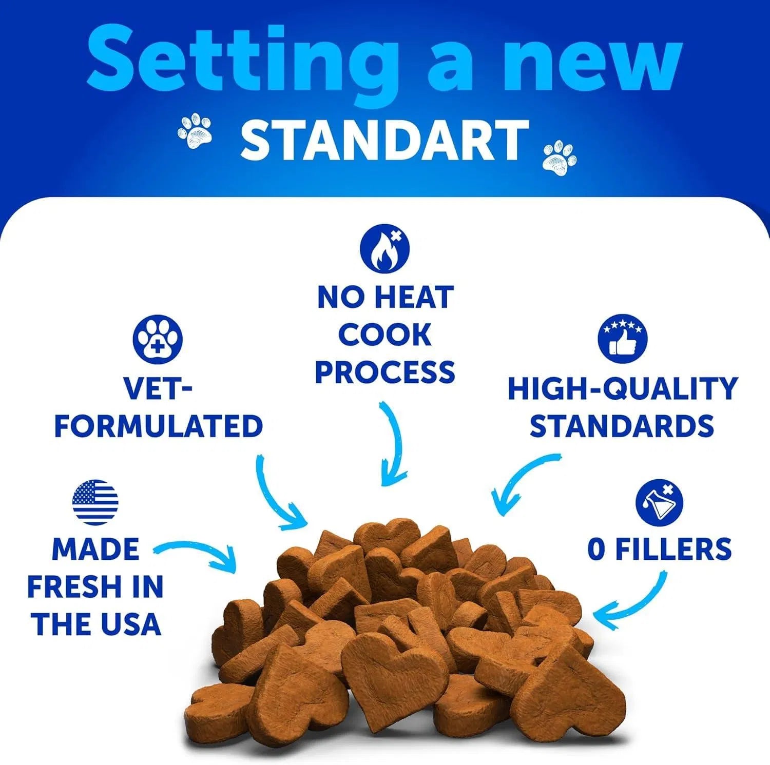 Brown heart-shaped dog probiotic chews pile on display