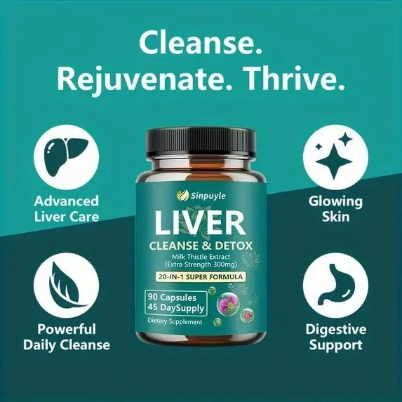 Liver cleanse & detox supplement bottle with 20-in-1 super formula label