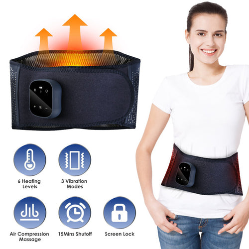 Lower back massager belt with 6 heating levels and 3 vibration modes indicators