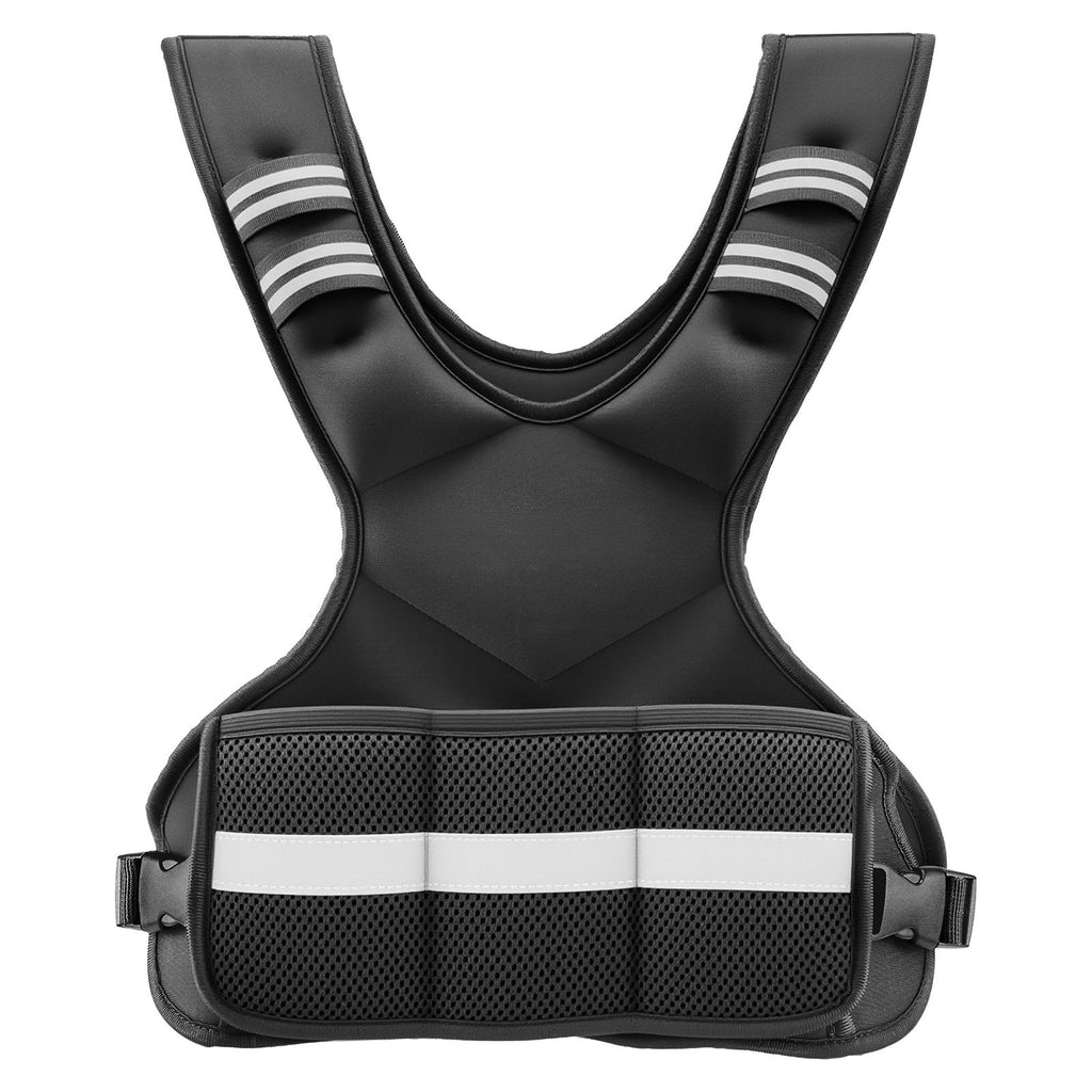 Adjustable weighted vest in dark fabric with padded straps and mesh front panel