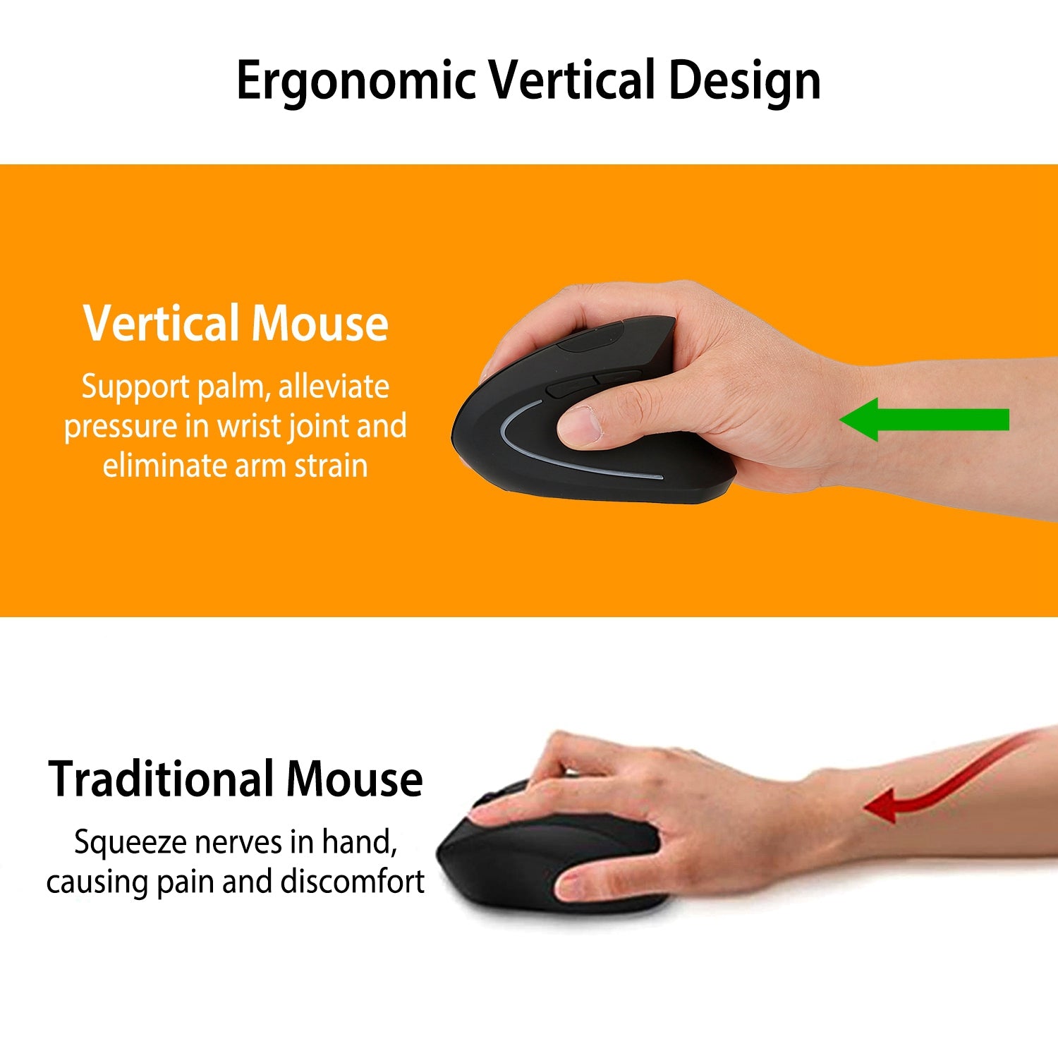 2.4G Wireless Vertical Mouse Ergonomic For Laptop PC Computer