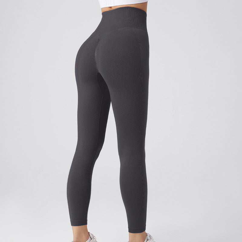 Women’s seamless high waist leggings in charcoal gray, full-length with snug fit