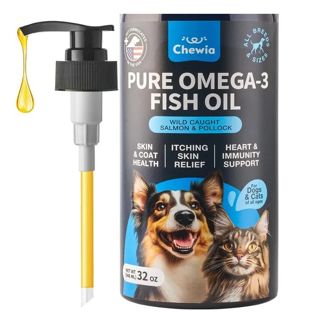 Pure omega-3 fish oil for dogs and cats, 32 oz bottle with pump dispenser