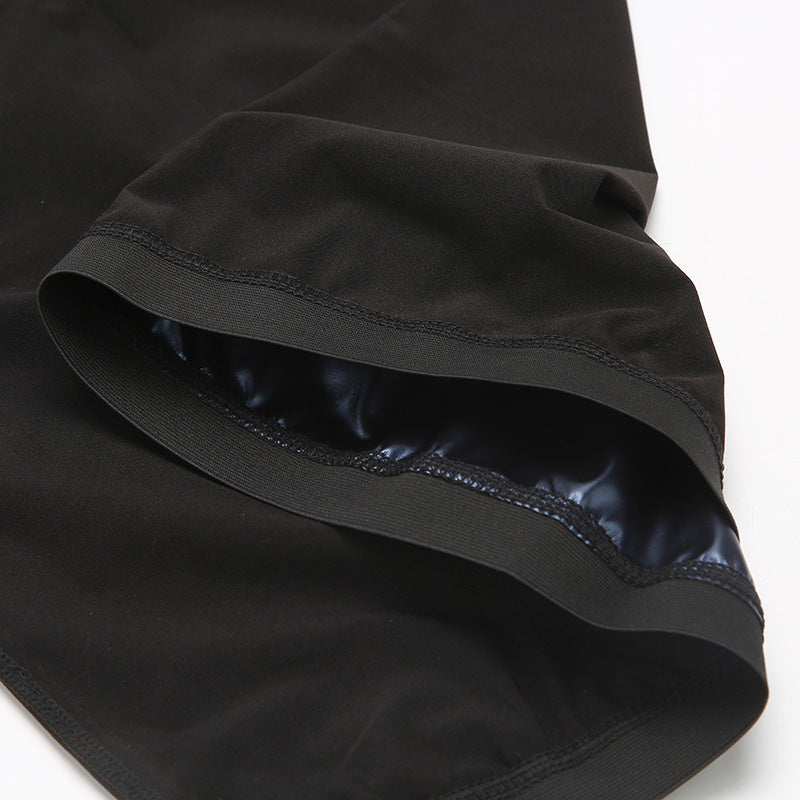 Close-up of black neoprene waist trainer edge with blue interior lining