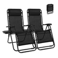 Black folding patio recliner set of 2 with pillow, mesh fabric, and cup holder